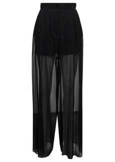 Dolce & Gabbana Loose Black Pants with Detachable Culottes in Stretch Silk Chiffon Woman