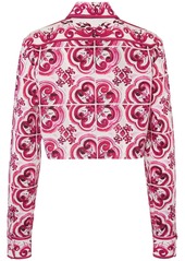 Dolce & Gabbana Maiolica Print Cotton Poplin Crop Shirt