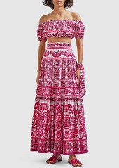 Dolce & Gabbana Maiolica Print Cotton Poplin Long Skirt