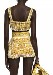 Dolce & Gabbana Maiolica Print Ruched Crop Top