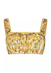 Dolce & Gabbana Maiolica Print Ruched Crop Top