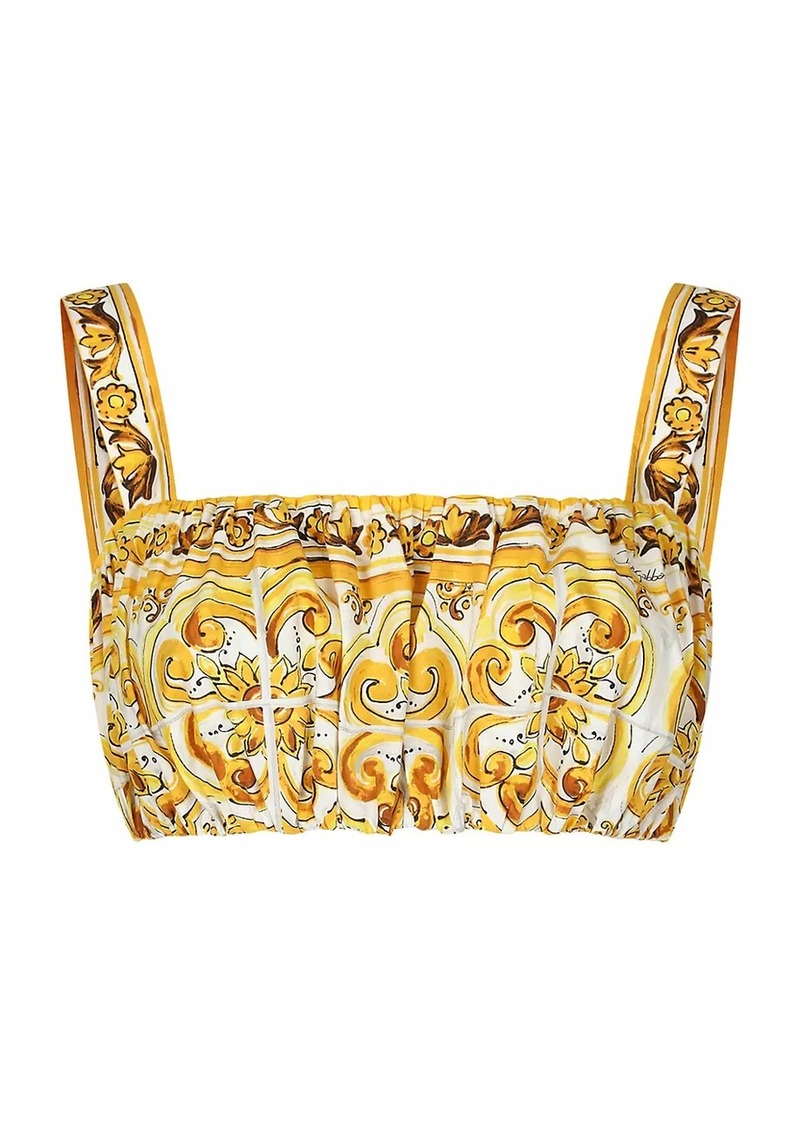 Dolce & Gabbana Maiolica Print Ruched Crop Top