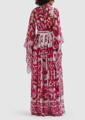 Dolce & Gabbana Maiolica Print Silk Chiffon Long Dress