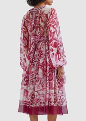 Dolce & Gabbana Maiolica Print Silk Chiffon Wrap Dress