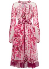 Dolce & Gabbana Maiolica Print Silk Chiffon Wrap Dress