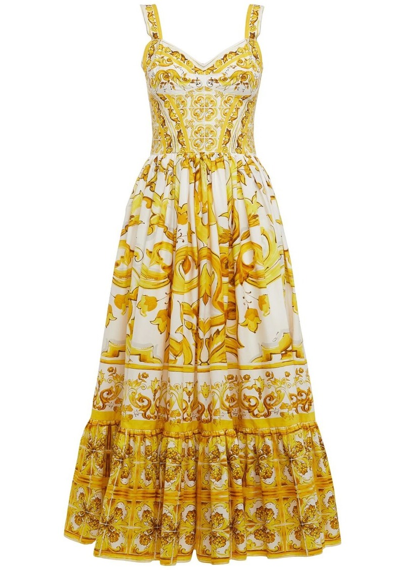 Dolce & Gabbana Maiolica Printed Poplin Midi Dress