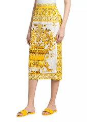 Dolce & Gabbana Maiolica Silk Twill Pencil Midi-Skirt