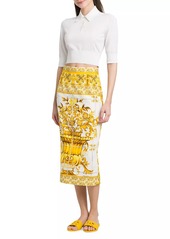 Dolce & Gabbana Maiolica Silk Twill Pencil Midi-Skirt