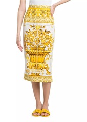 Dolce & Gabbana Maiolica Silk Twill Pencil Midi-Skirt