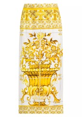 Dolce & Gabbana Maiolica Silk Twill Pencil Midi-Skirt