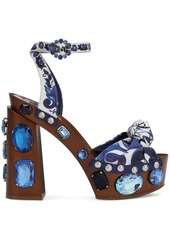 Dolce & Gabbana Majolica-print 90mm embellished wedge sandals