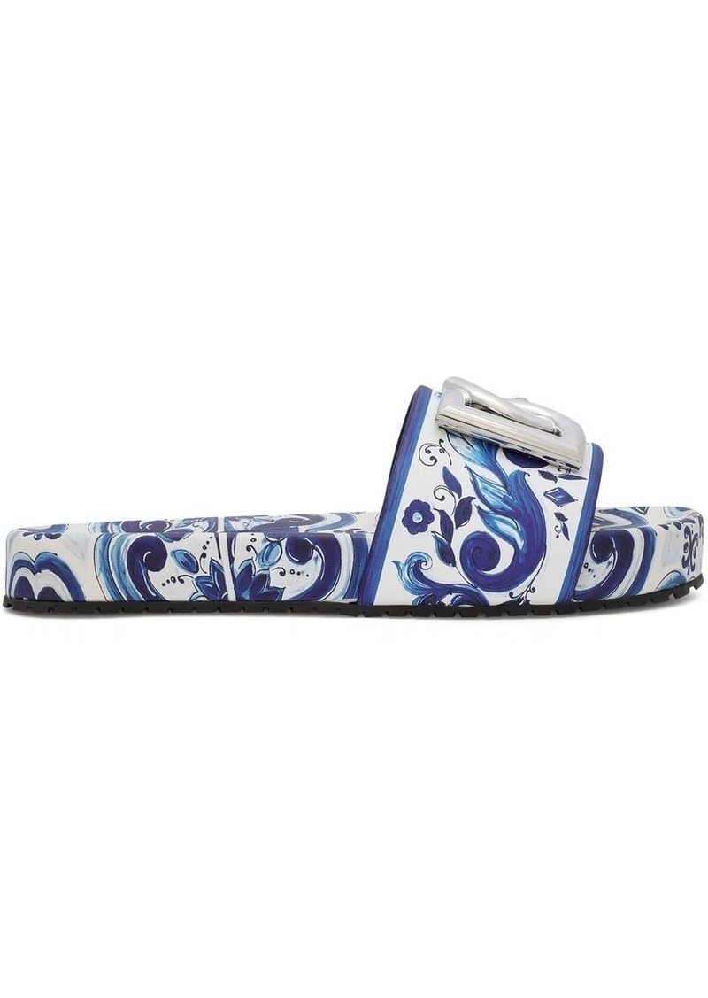 Dolce & Gabbana Majolica-print leather slides