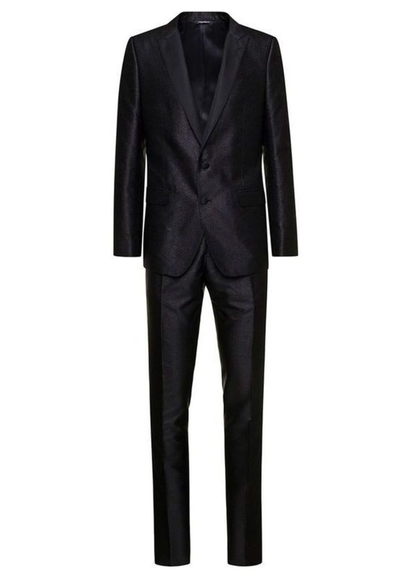 Dolce & Gabbana 'Martini' Black Single-Brested Tuxedo Suit in Silk Lamé Jacquard Man