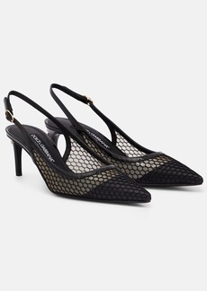 Dolce & Gabbana Mesh-trimmed leather slingback pumps