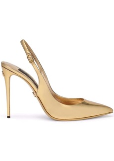 Dolce & Gabbana mirrored-effect leather slingback pumps