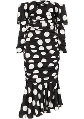 Dolce & Gabbana off-the-shoulder polka dot silk blend dress