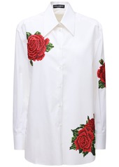 Dolce & Gabbana Over Cotton & Silk Poplin Shirt W/ Roses