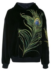 Dolce & Gabbana peacock-feather embroidery velvet hoodie