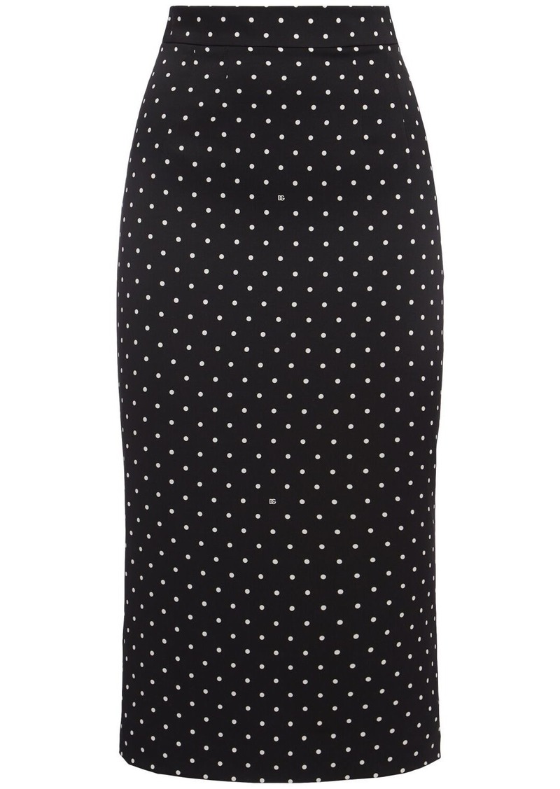 Dolce & Gabbana Polka Dots Logo Silk Midi Skirt