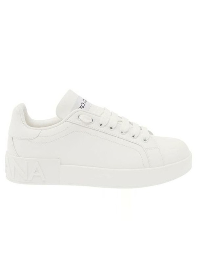 Dolce & Gabbana 'Portofino' White Low Top Sneakers with Logo Detail in Leather Woman