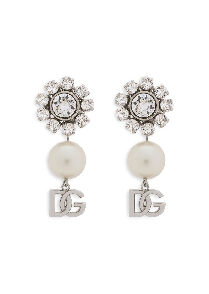 Dolce & Gabbana rhinestone and pearl logo earrings