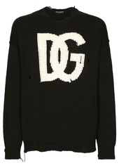 Dolce & Gabbana ripped-detail intarsia-knit logo sweater