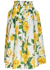 Dolce & Gabbana Rose Pleated Cotton Poplin Midi Skirt