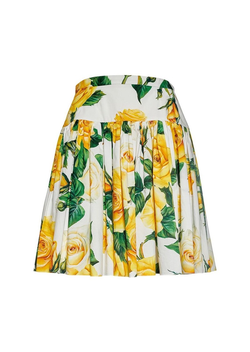 Dolce & Gabbana Rose Pleated Cotton Poplin Mini Skirt