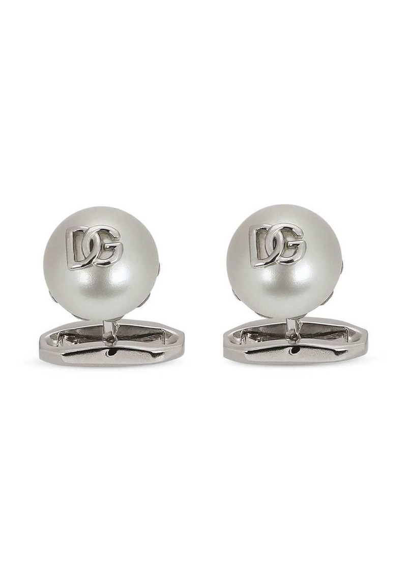 Dolce & Gabbana DG-logo pearl-embellished cufflinks
