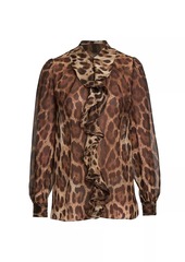 Dolce & Gabbana Ruffle & Leopard-Print Silk Blouse