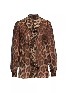 Dolce & Gabbana Ruffle & Leopard-Print Silk Blouse