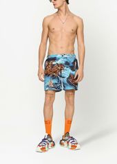 Dolce & Gabbana sea-print buttoned swim shorts
