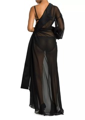 Dolce & Gabbana Silk Chiffon Sheer One-Shoulder Gown