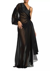 Dolce & Gabbana Silk Chiffon Sheer One-Shoulder Gown