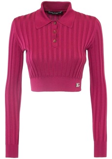 Dolce & Gabbana Silk Rib Knit Polo Crop Sweater