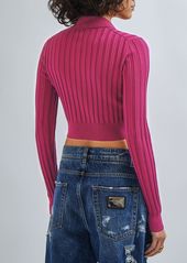 Dolce & Gabbana Silk Rib Knit Polo Crop Sweater