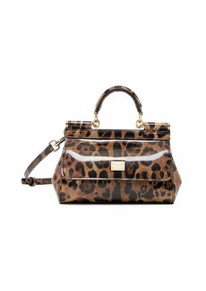 Dolce & Gabbana Small Leopard-Print Patent Leather Top Handle Bag