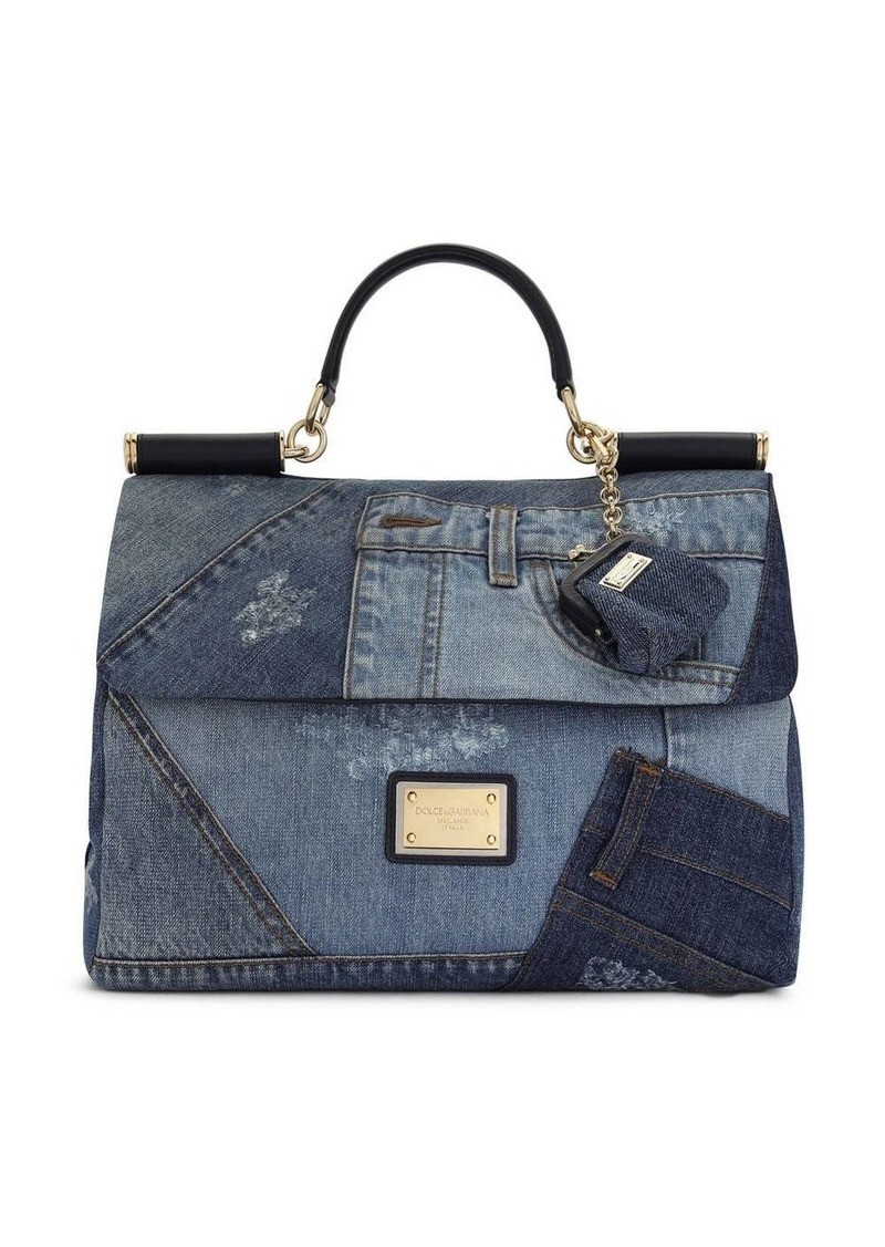 Dolce & Gabbana Sicily Soft patchwork-denim top-handle bag