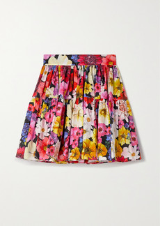 Dolce & Gabbana Tiered Pleated Floral-print Cotton-poplin Mini Skirt