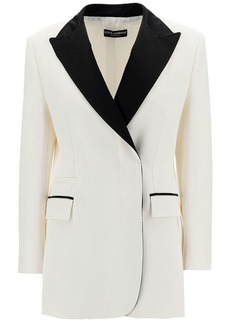 Dolce & Gabbana White Double-Breasted Jacket with Peak Revers in Viscose Blend Woman