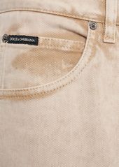Dolce & Gabbana Wide Cotton Denim Jeans W/logo Plaque