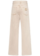 Dolce & Gabbana Wide Cotton Denim Jeans W/logo Plaque