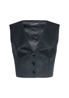 Dolce & Gabbana Wool & Satin Cropped Corset Vest