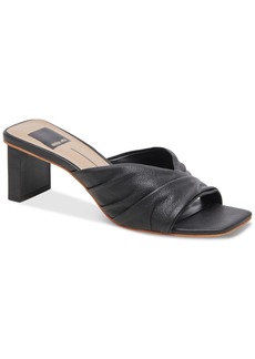 Dolce Vita Carlan Slip-On Mid Heel Dress Sandals - Black Crackled Leather
