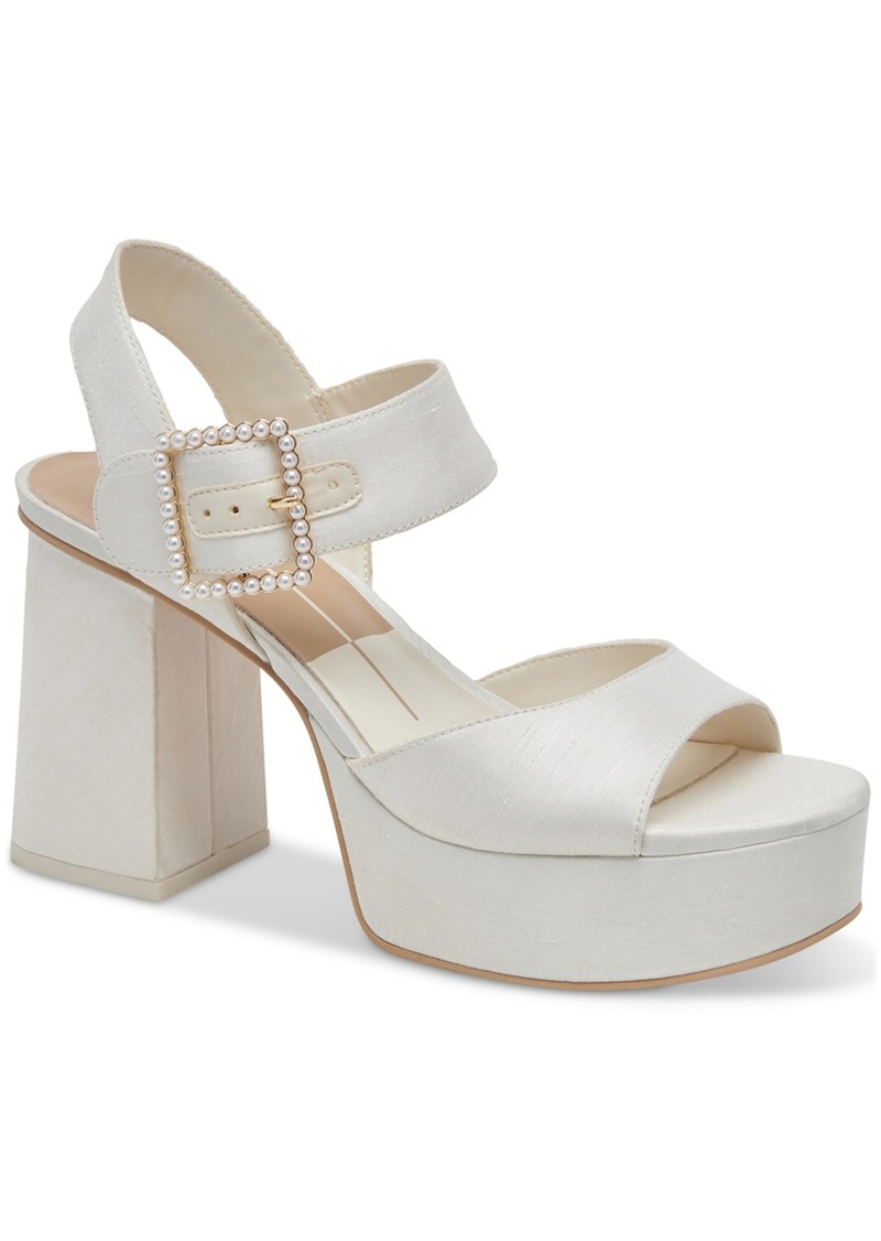 Dolce Vita Women's Bobby Pearls Ankle-Strap Two-Piece Platform Sandals - White Silk
