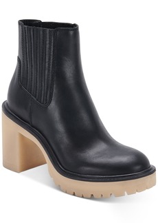 Dolce Vita Women's Caster H2O Lug Sole Cheslea Heeled Booties - Black Leather