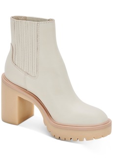 Dolce Vita Women's Caster H2O Lug Sole Cheslea Heeled Booties - Ivory Leather
