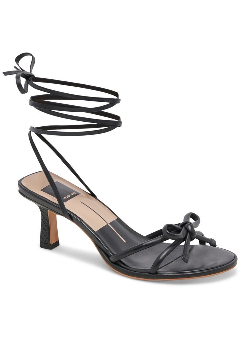 Dolce Vita Women's Maison Ankle-Tie Bow Kitten-Heel Dress Sandals - Black Leather