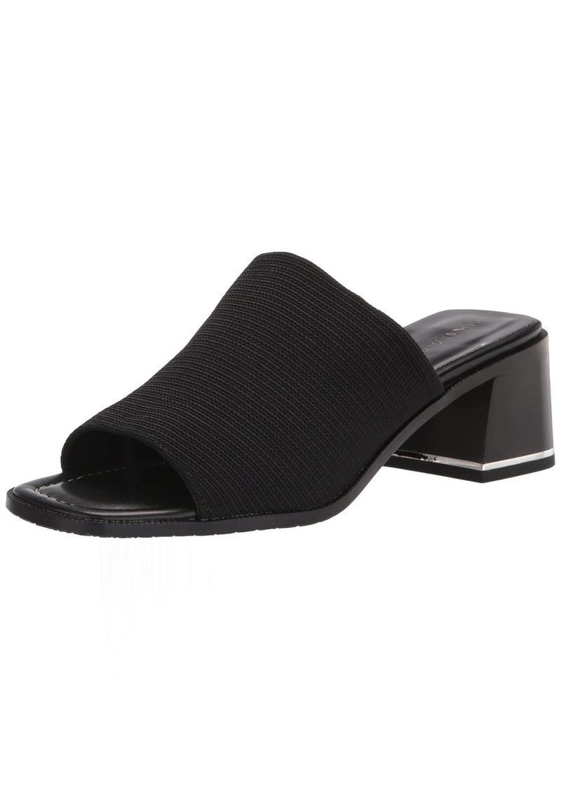 Donald J Pliner Donald Pliner Haze Mule Heeled Slide Comfortable Leather Chunky Sandals for Women Black-Textured Stretch Fabric