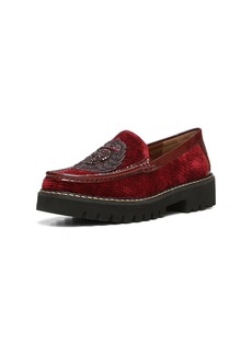 Donald J Pliner Donald Pliner Hope Textured Velvet Upper Designer Classic Shoes Women’s Dress Loafers Oxblood RED
